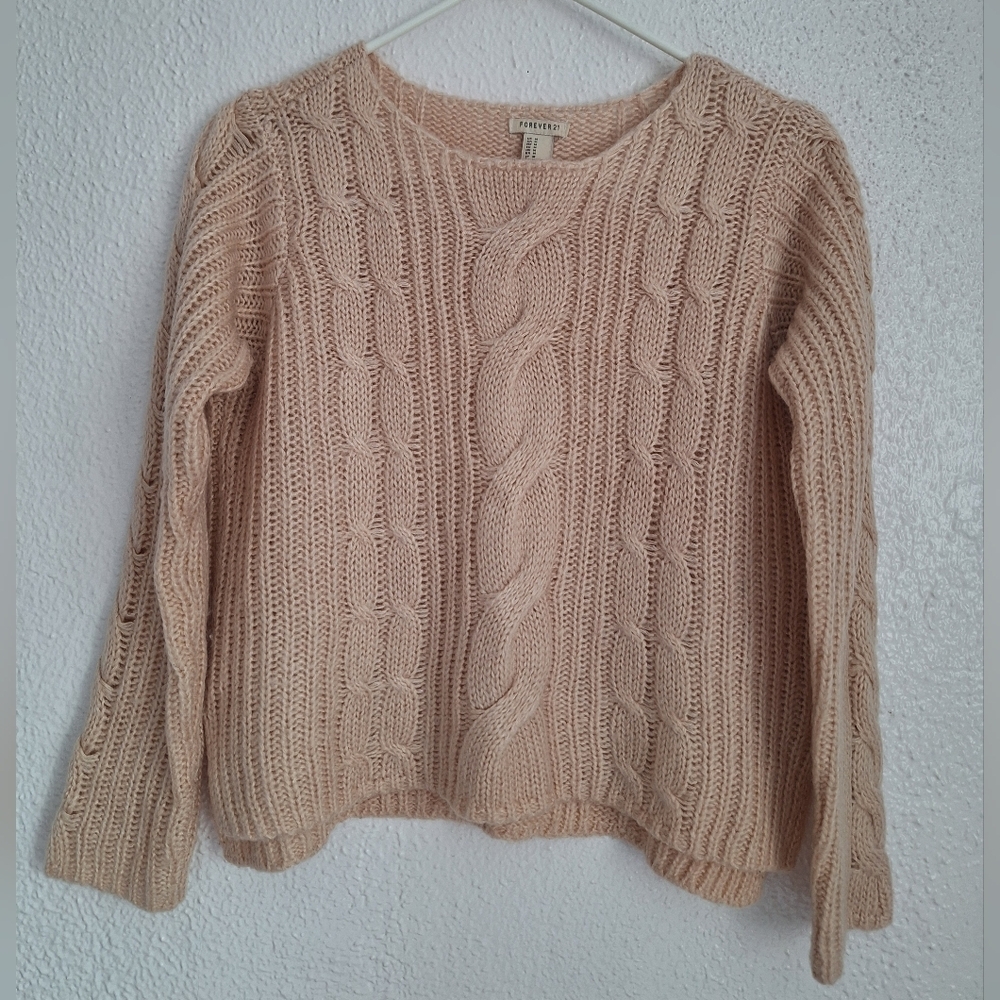FOREVER 21 Blush Cable Knit Sweater